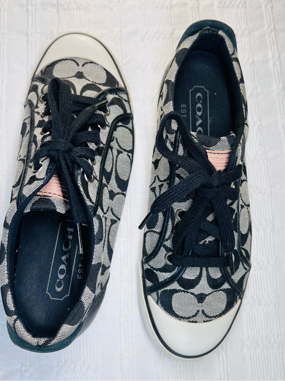 Coach Black & Cream Signature Canvas Lace-Up Sneakers - Picture 11 of 15